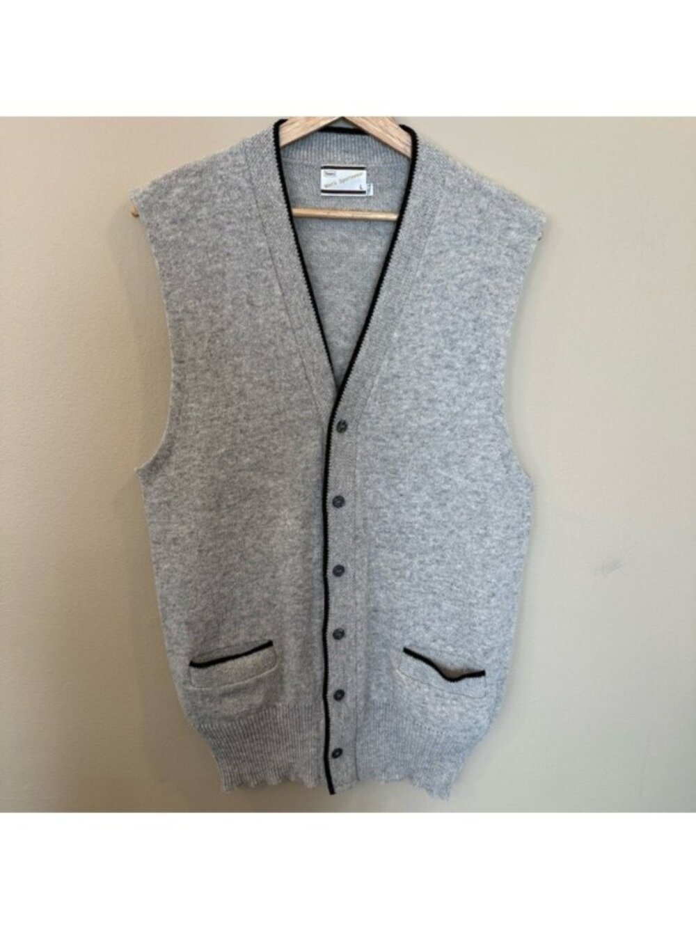 Vintage Sears Sportswear Sweater Vest Size L Tall Button Front Lambswool Blend